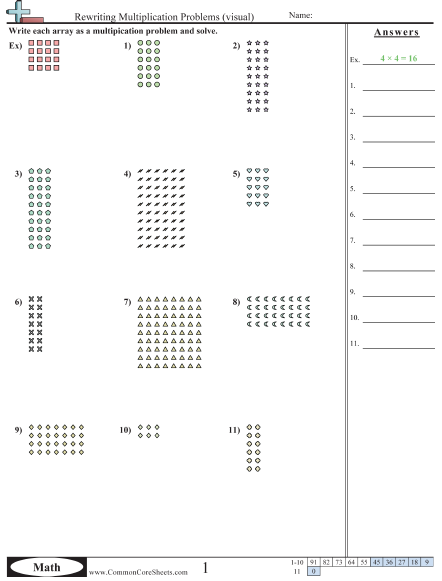 3.oa.3 Worksheets - Rewriting Multiplication (Visual) worksheet
